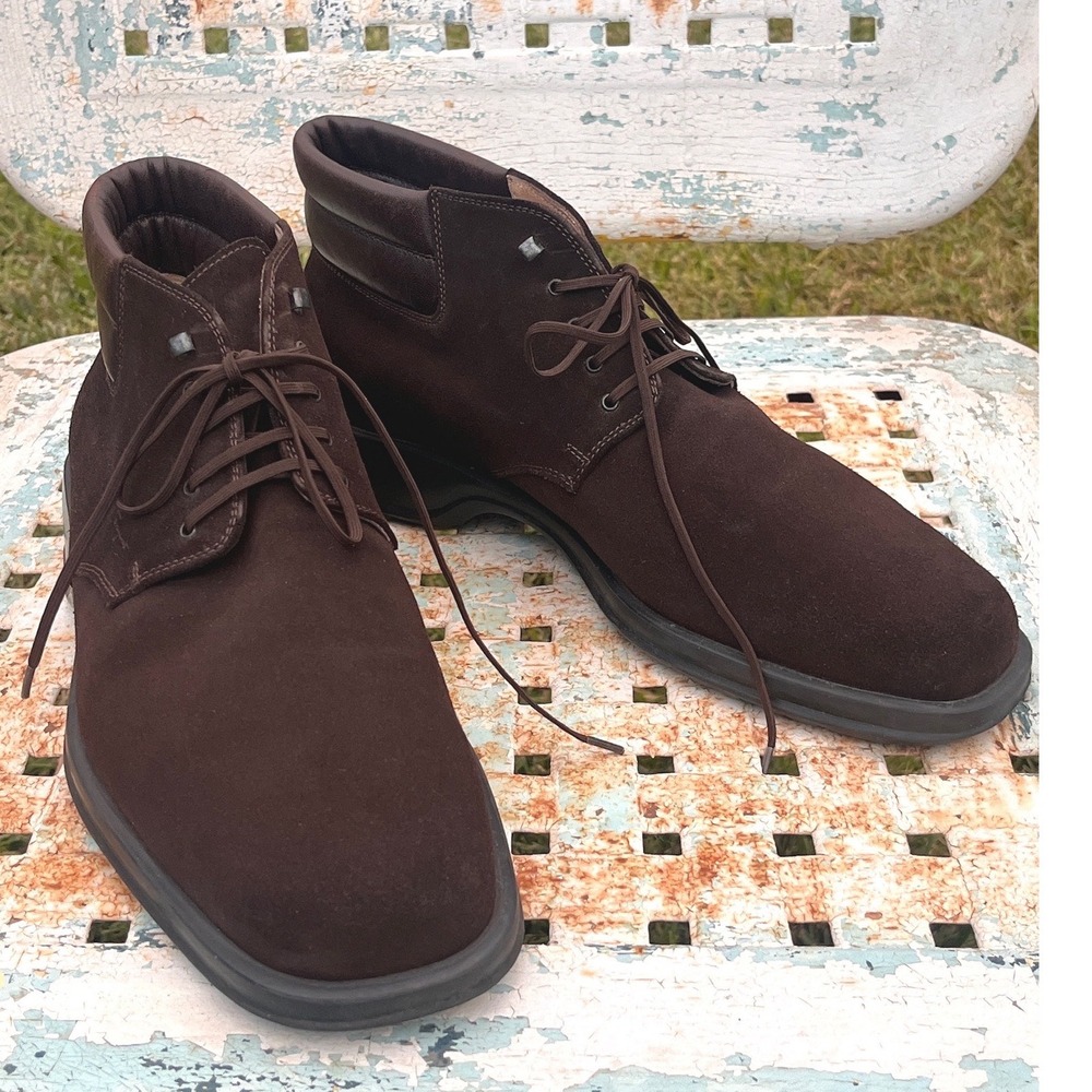 Salvatore Ferragamo Mens Brown Suede Leather Padded Collar Chukka Boots Italy 10